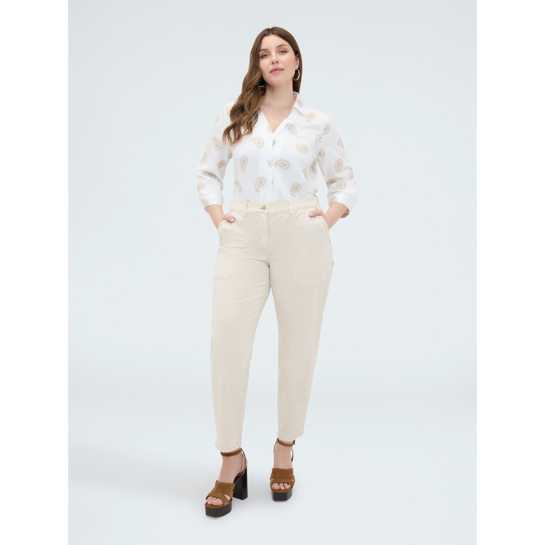 Fiorella Rubino - Camisa de viscosa con bordado paisley - Blanco
