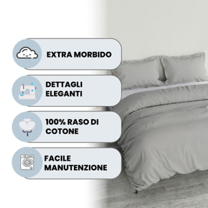 PARURE COPRIPIUMINO RASO CLOE, 100% Raso di Cotone, Made in Italy - GRIGIO CHIARO