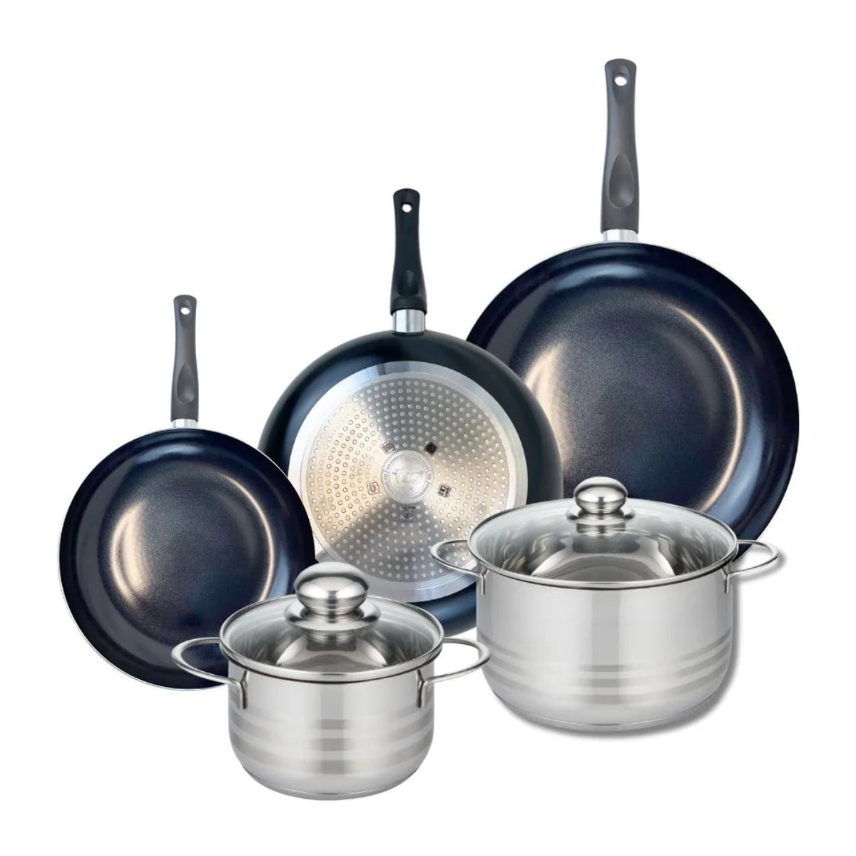 Ensemble de 3 Poêles de cuisson 20, 24 et 28 cm et 2 faitouts 16 et 20 cm Elo Prima Brillant