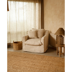 Fauteuil en coton et lin déhoussable ton beige de 98x90cm Hauteur: 81 Longueur: 98 Largeur: 90