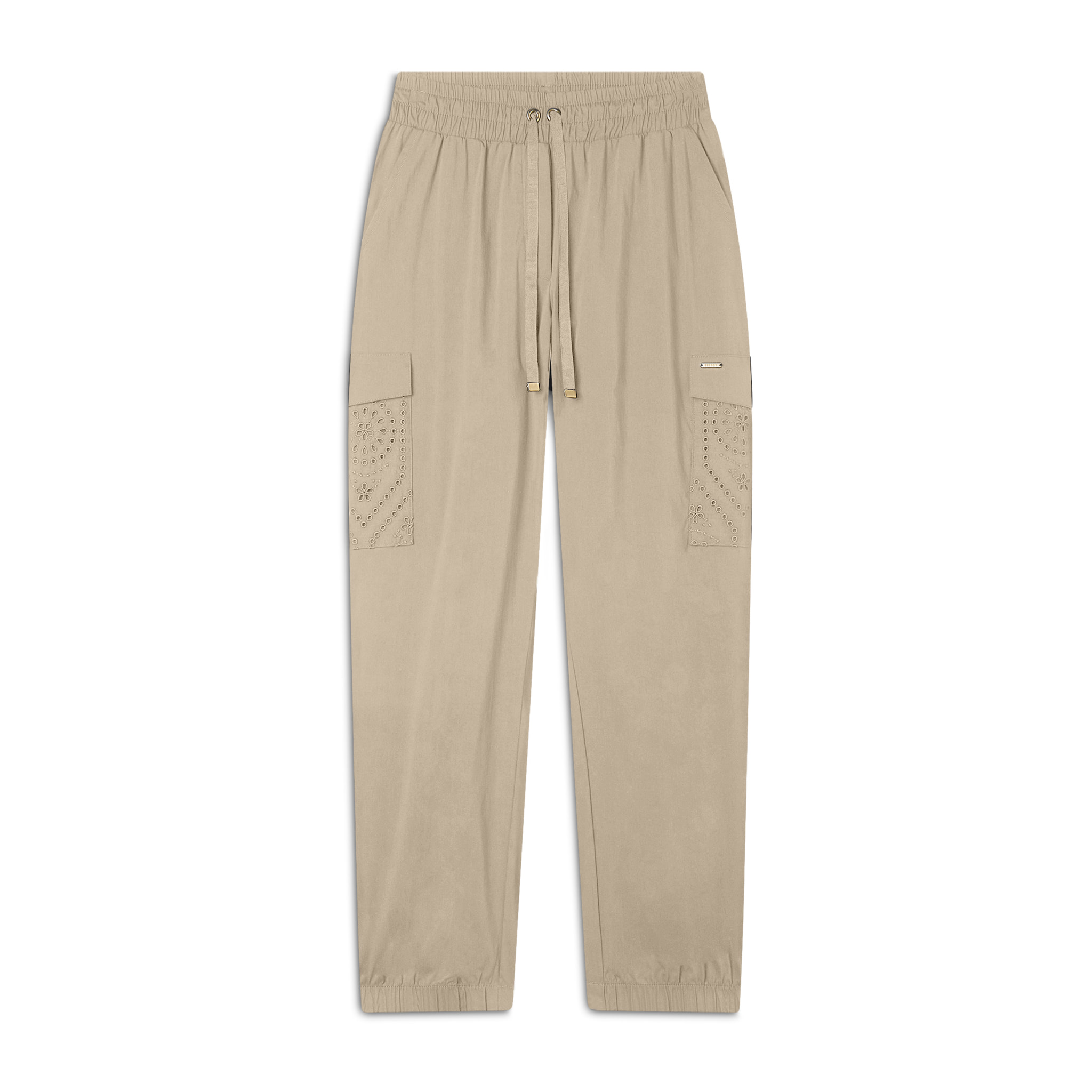 Pantaloni cargo in popeline con ricami Sangallo sulle tasche