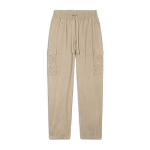 Pantaloni cargo in popeline con ricami Sangallo sulle tasche