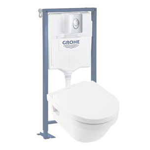 Pack WC suspendu sans bride Architectura Directflush+ abattant frein de chute + bâti-support GROHE Solido + plaque chromée