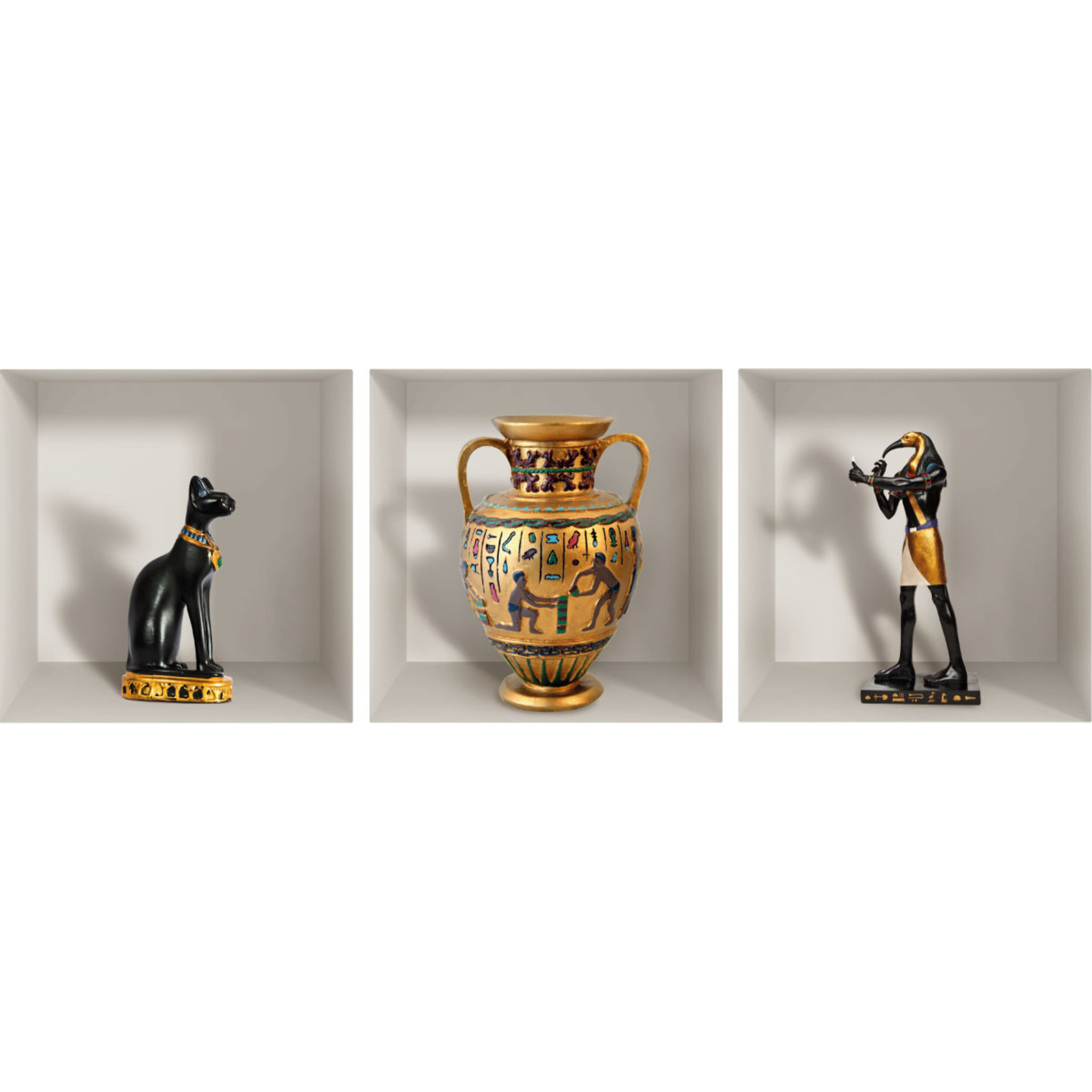 Stickers muraux 3D | Sticker Mural Autocollant effet 3D statuettes égyptiennes antiques - Stickers adhésifs 3D Chambre Salon Trompe l'oeil