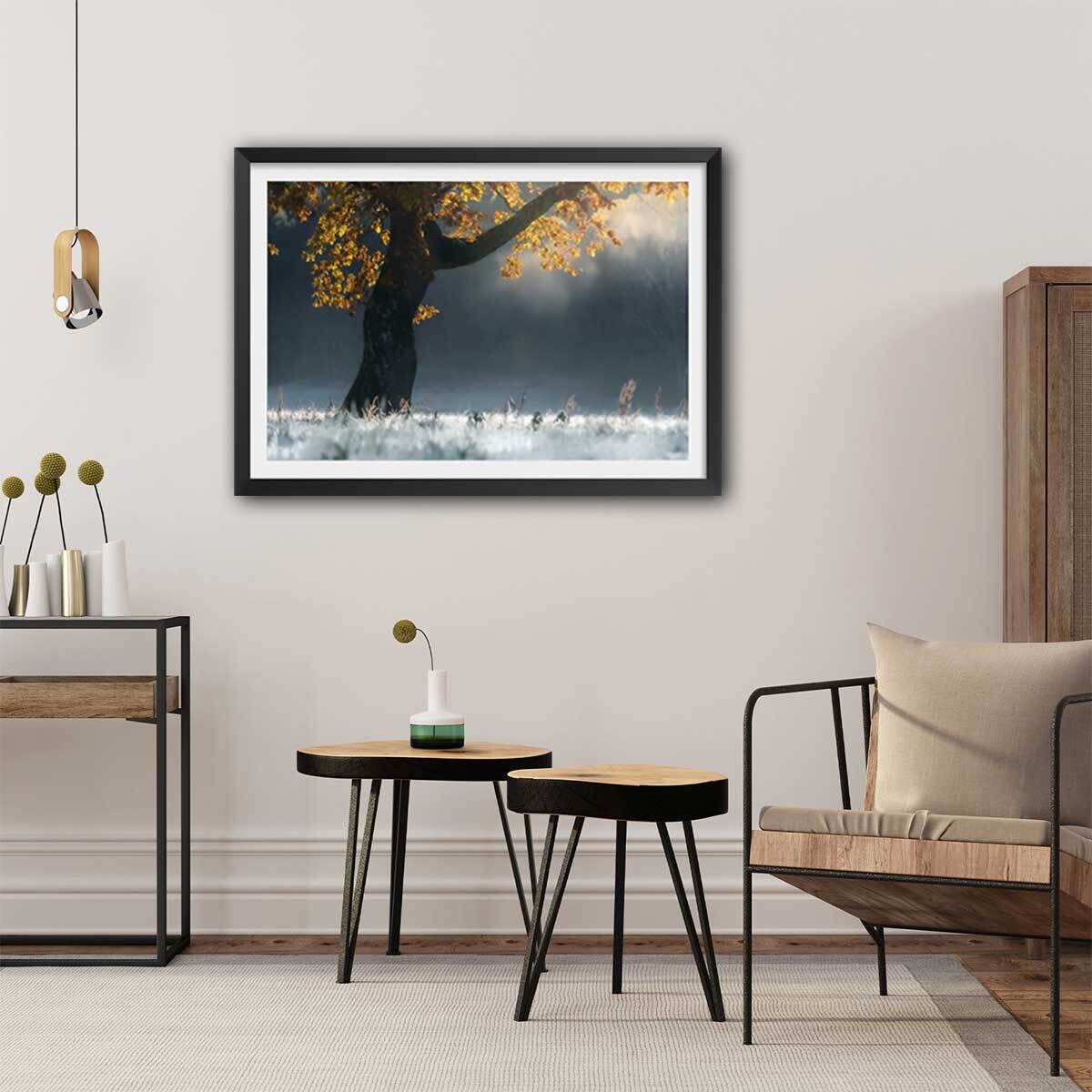 Affiche paysage Souffle d'hiver Affiche + cadre en bois - Noir