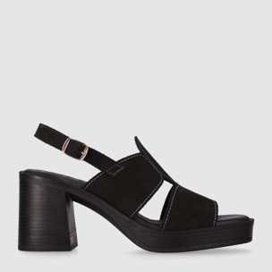 Sandalias de Serraje - Negro - Tacón: 8 cm