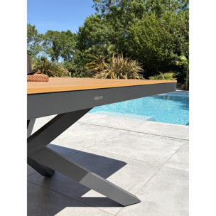 LAMU - Table de jardin en alu plateau polywood aspect bois - Gris anthracite