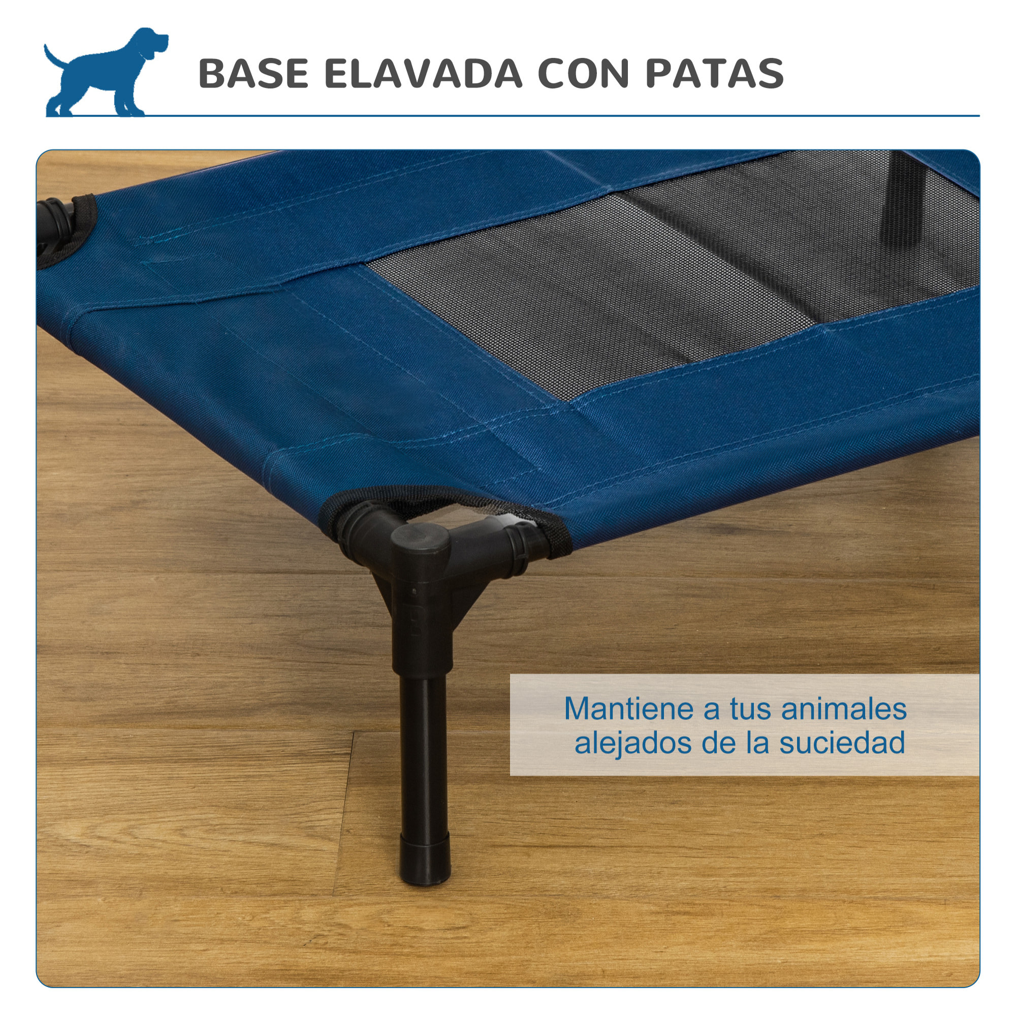 Cama Elevada para Perros Gatos Portátil Cama para Mascotas con Zona de Malla Transpirable y Tela Oxford Marco de Acero para Interior Exterior 61x46x18 cm Azul