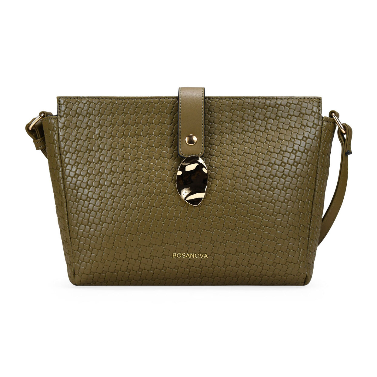 Bolso bandolera verde con solapa de metal