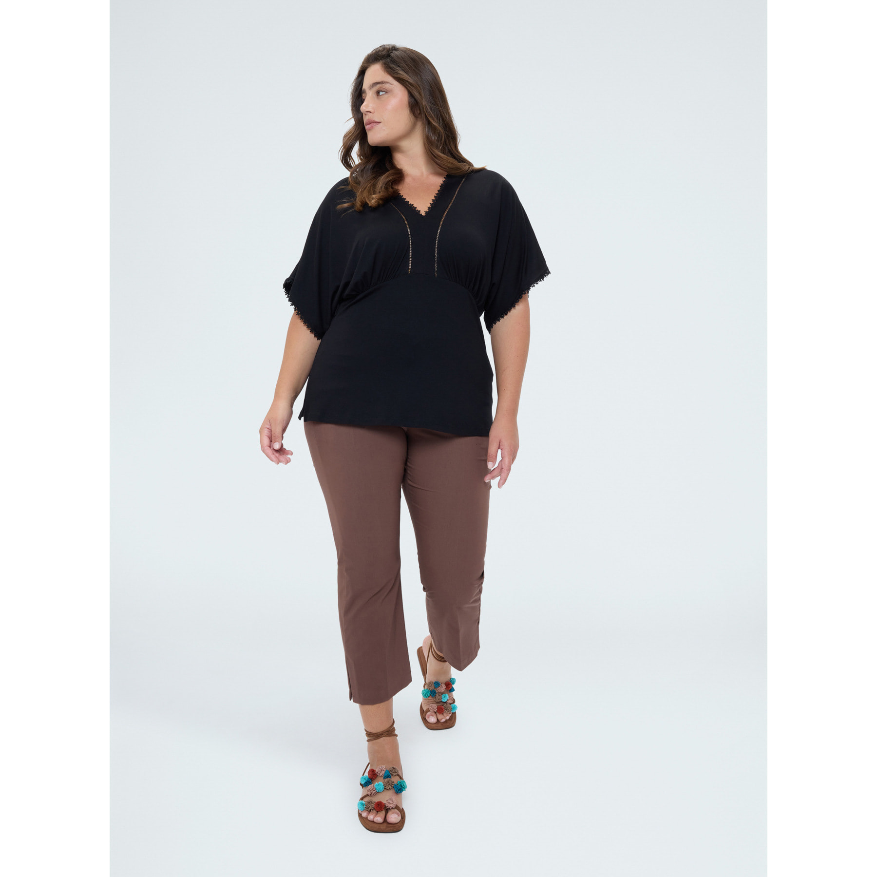 Fiorella Rubino - Camiseta de viscosa con detalles de encaje - Negro