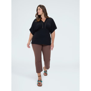 Fiorella Rubino - Camiseta de viscosa con detalles de encaje - Negro