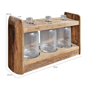 Décoration en bois de pin recyclé avec 3 vases - ORIGIN