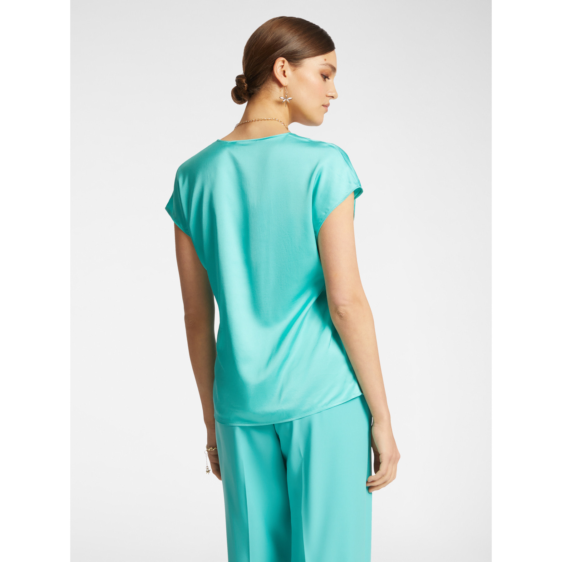 Elena Mirò - Blusa in raso con scollo a V - Azzurro