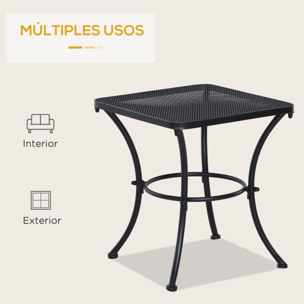 Mesa de Jardín Cuadrada Mesa Auxiliar Exterior con Estructura de Metal para Patio Terraza Balcón Carga 30 kg 45x45x50 cm Negro