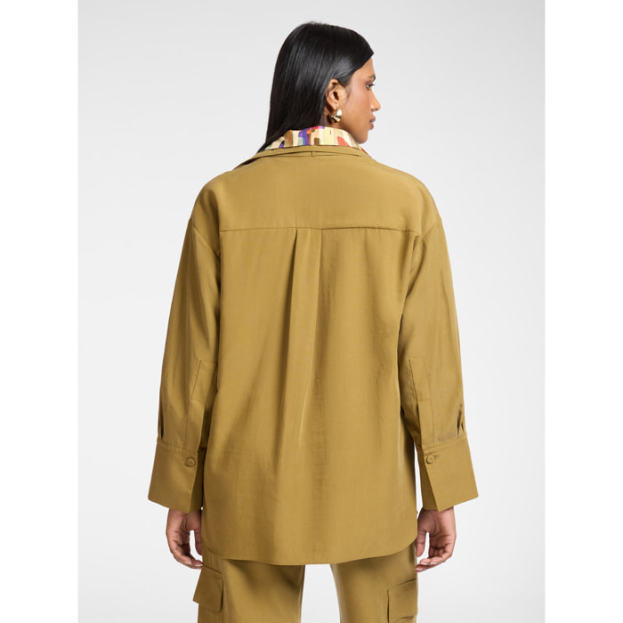 Elena Mirò - Camisa mezcla de lino con fajín - Marrón