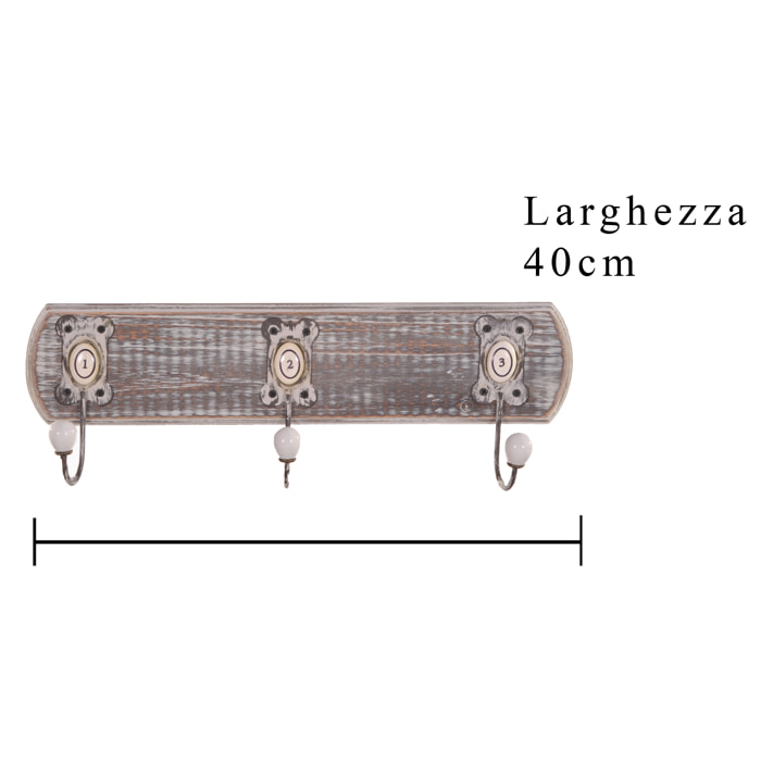 Appendiabiti Con 3 Ganci. Larghezza 40 Cm - Pezzi 2 - 40X14,5X8cm - Colore: Marrone - Bianchi Dino - Decori Casa E Complementi