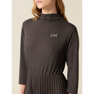 Oltre - Vestito flare misto viscosa con spilla - Grigio