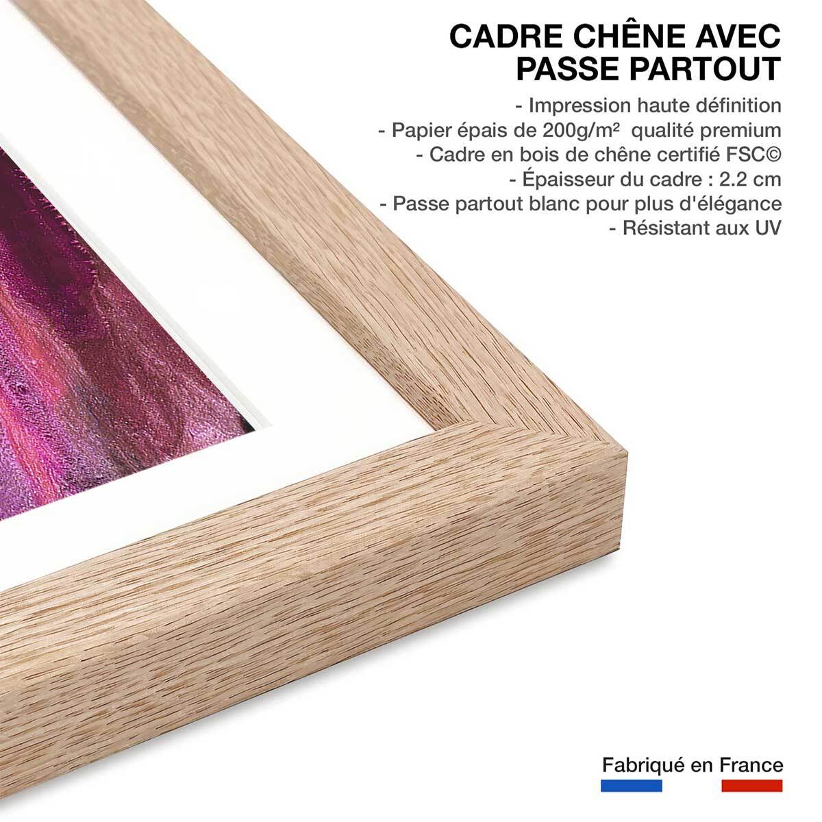 Poster rose horizon Affiche sous cadre bois