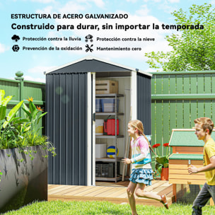 Outsunny Caseta de Jardín Exterior 1,1 m², 136x87x176 cm, Cobertizo de Jardín Exterior Metálico con Puerta Corredera, Techo Inclinado y Guantes, para Almacenaje de Herramientas, Gris Oscuro