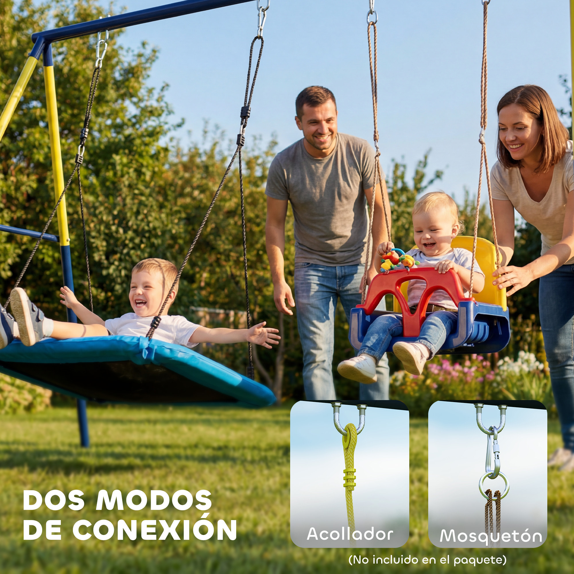 Estructura de Columpio Infantil, Estructura Metálica para 2 Columpios, Resistente para 150 kg, para Asiento, Nido y Escalera de Trepar, para Jardín, Balcón, 260x160x178 cm, Azul