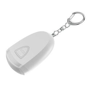 Alarma SOS personal con LED brillante y sonido de 130 dB. Batería recargable y activación rápida por tirón de anilla.