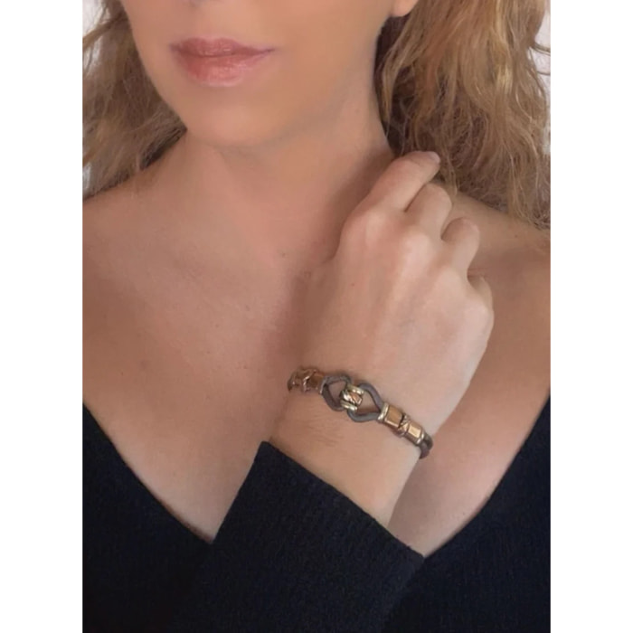 Pulsera cuero latón y cobre enlazado artesanal áºnicas
