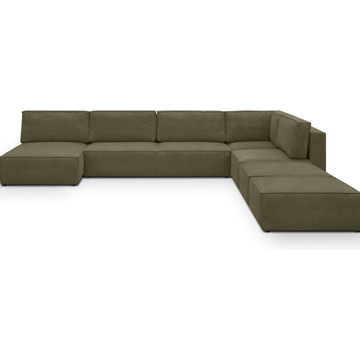 Canapé d'angle droit convertible 8+2 places en velours côtelé - HARPER MOD