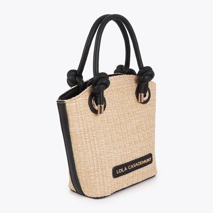 Borsa a mano effetto rafia abbinata ad effetto pelle