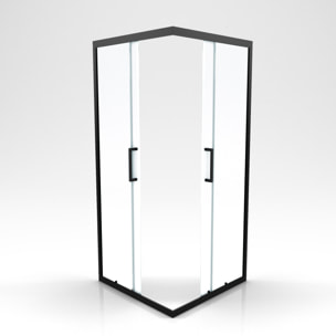 Porte de douche carrée - 90x90x200 cm - PROFILE NOIR MAT - verre trempé 6mm