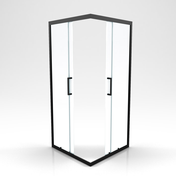 Porte de douche carrée - 90x90x200 cm - PROFILE NOIR MAT - verre trempé 6mm