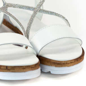 SANDALO BRILLANTINI VERA PELLE BIANCO