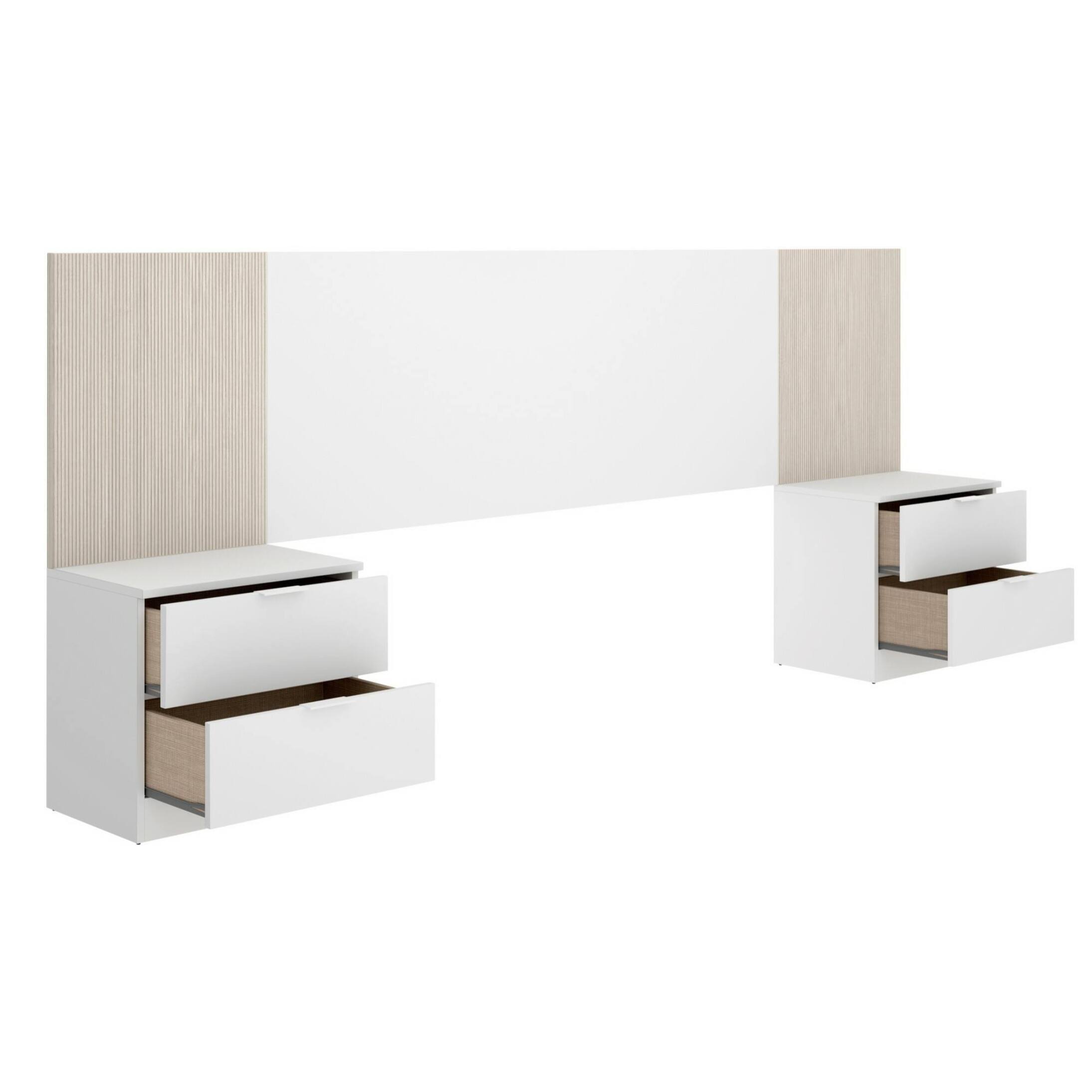 Testiera letto Dujuan, Spalliera, Testata per camera da letto, Poggiatesta, 259x34 h106 cm, Bianco e Rovere