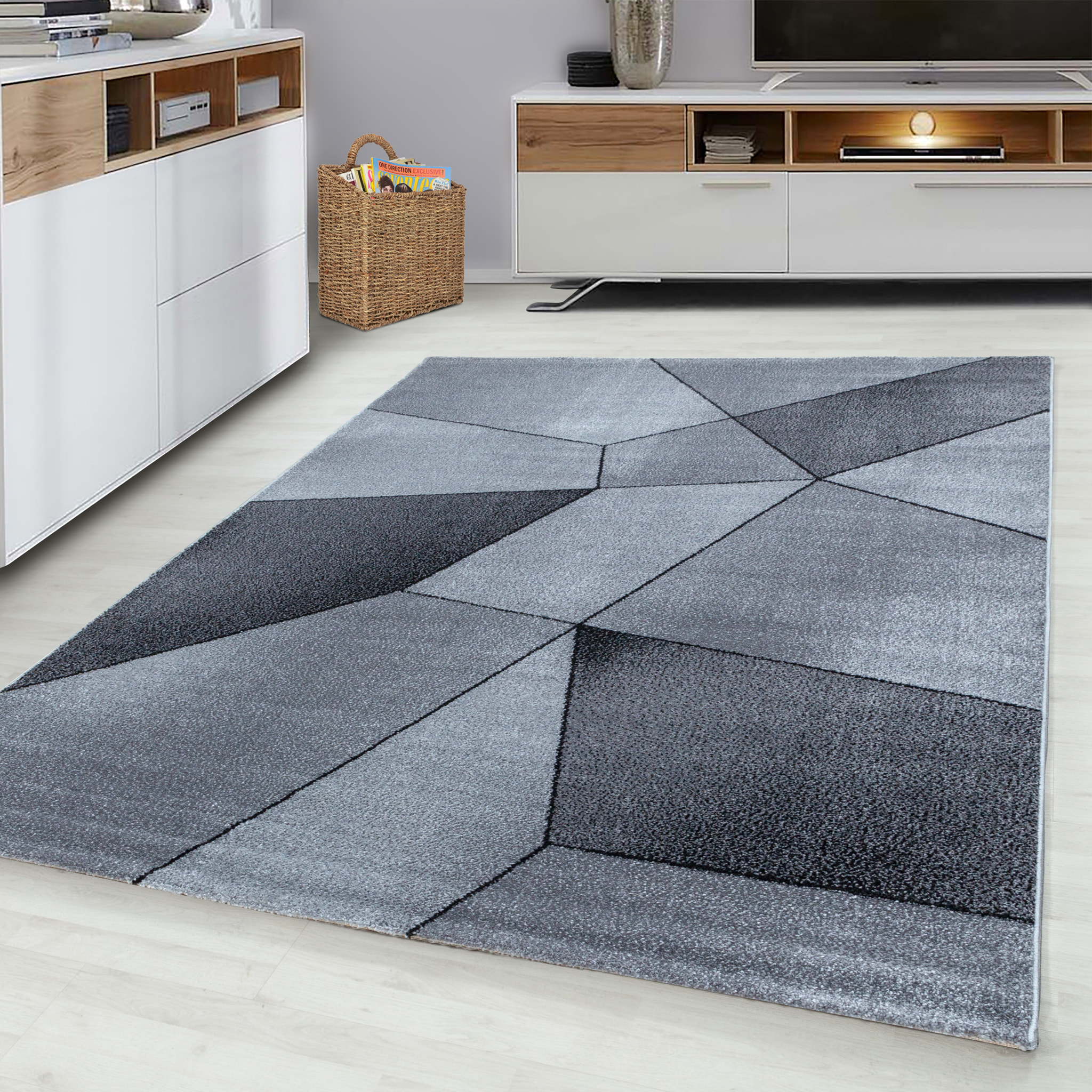 BETA - Tapis de salon à motif géométrique gris