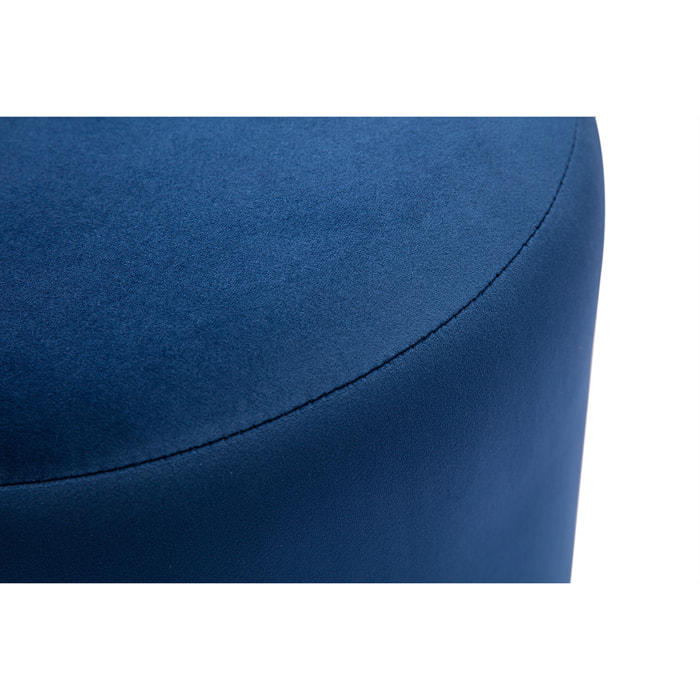 Pouf rond en velours bleu marine et métal doré D40 cm AMAYA