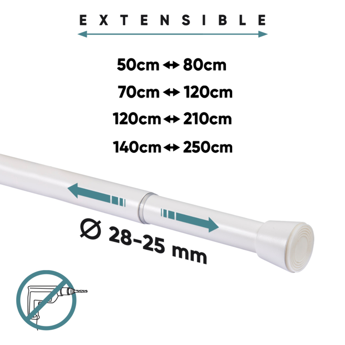 Barra presión extensible sin taladrar Blanco