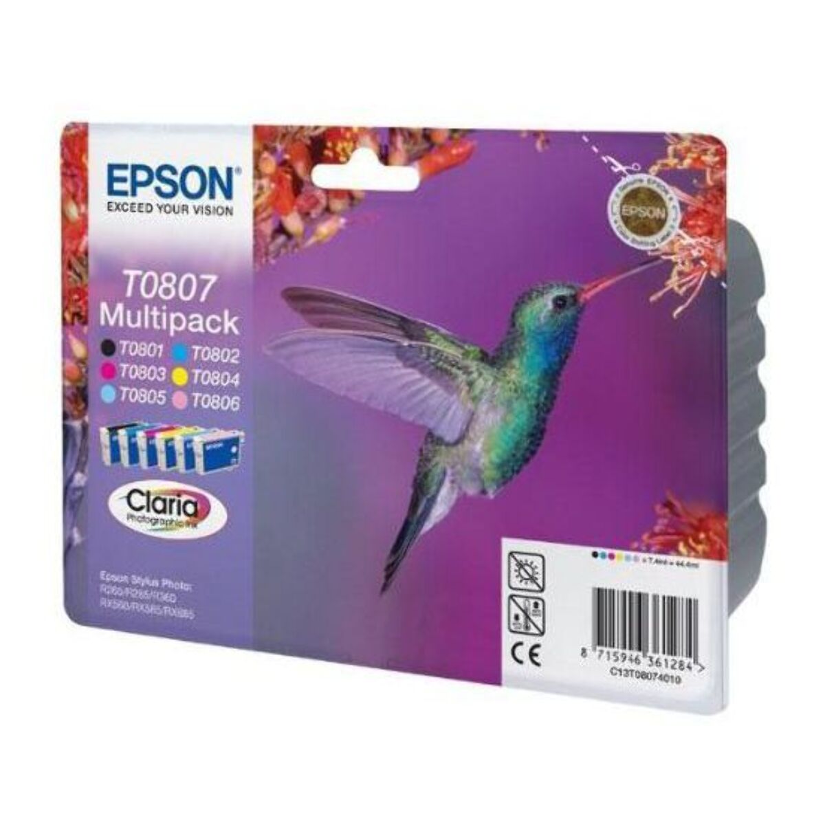 Cartouche d'encre EPSON Pack Multipack 6 Originales T0807 Série Colibri (Noir + 5 Couleurs) - C13T08074010
