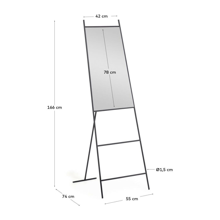 Kave Home - Specchio da terra Norland in metallo nero 55 x 166 cm