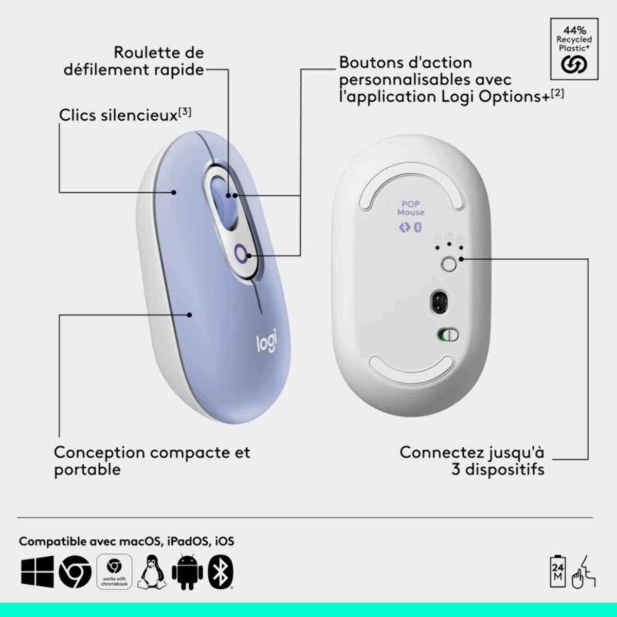 Souris sans fil LOGITECH POP Mouse Lila