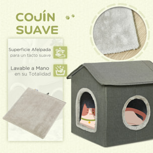 Casa para Gatos Cama para Gatos Cueva para Gatos con 2 Puertas y Cojín Lavable 39x43,5x40,5 cm Gris