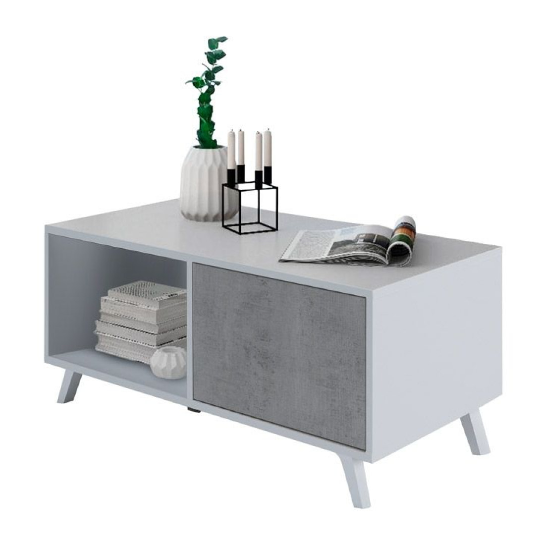 Mesa de centro Wind Blanco mate - Gris cemento