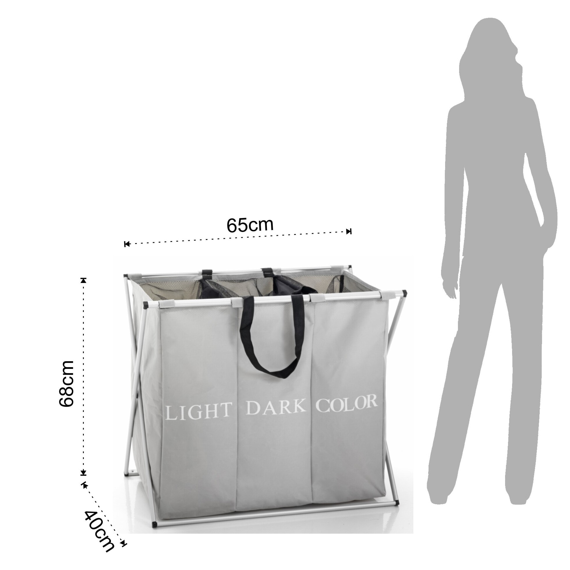 Panier à linge Tomasucci LAUNDRY X-3, en polyester et acier, gris, 65 × 40 × 68 cm