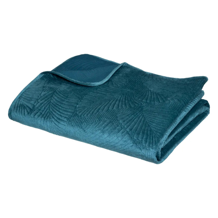 Dessus de lit "Feuille" - velours - bleu canard 240x260 cm