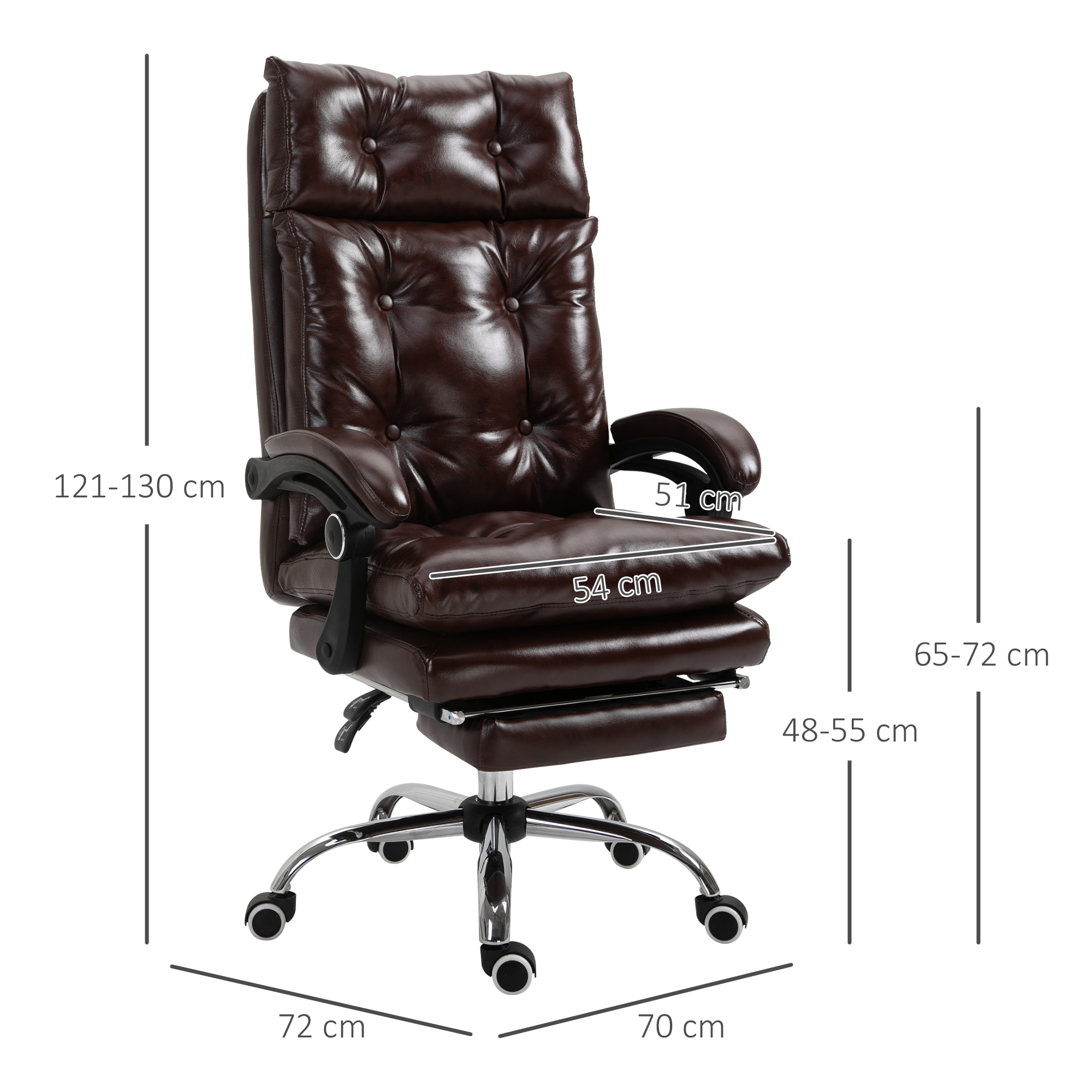 Vinsetto Fauteuil de bureau, chaise de bureau ergonomique avec hauteur réglable, dossier inclinable et repose-pied rétractable et pivotant à 360°, cuir synthétique, pour chambre, télétravail, marron