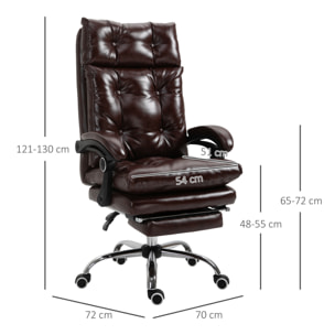 Vinsetto Fauteuil de bureau, chaise de bureau ergonomique avec hauteur réglable, dossier inclinable et repose-pied rétractable et pivotant à 360°, cuir synthétique, pour chambre, télétravail, marron