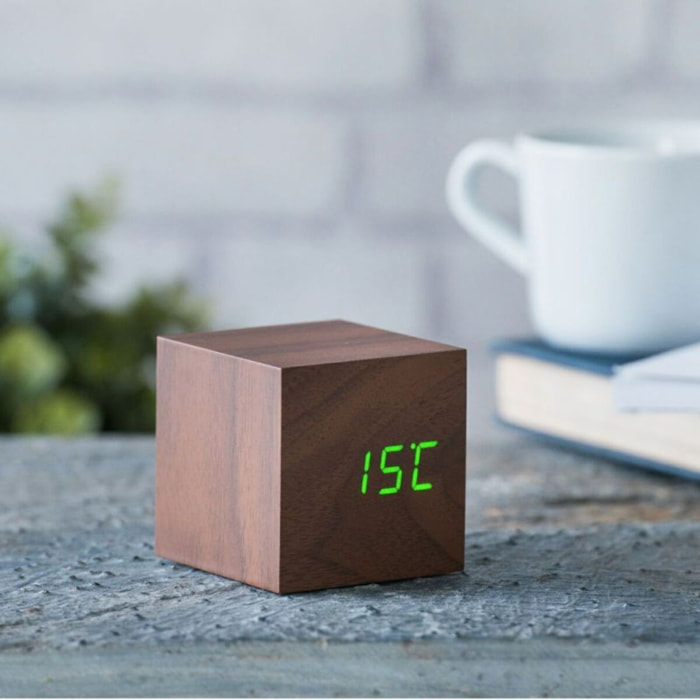 Radio réveil GINGKO Cube Click Clock - LED Noyer / Vert