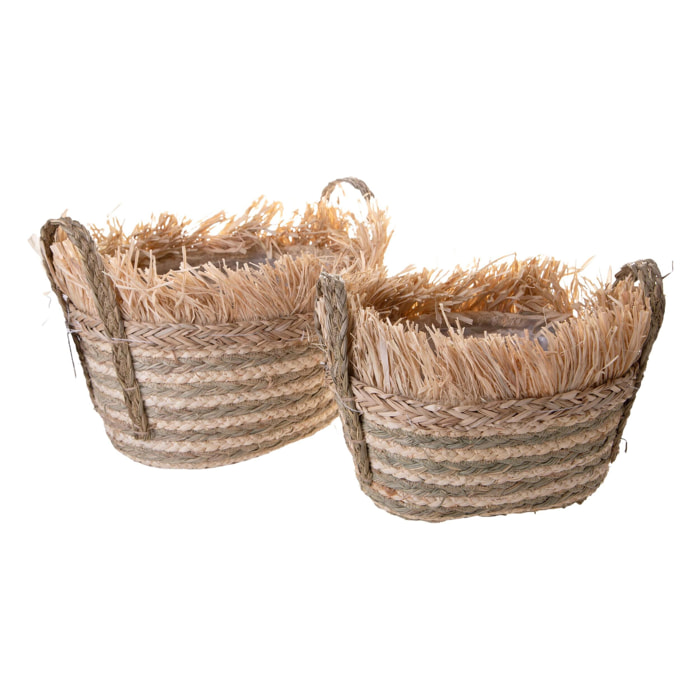 Set 2 Cesti Rotondi Con Rafia - Pezzi 1 - Colore: Naturale - 35xH23x31cm - Bianchi Dino -