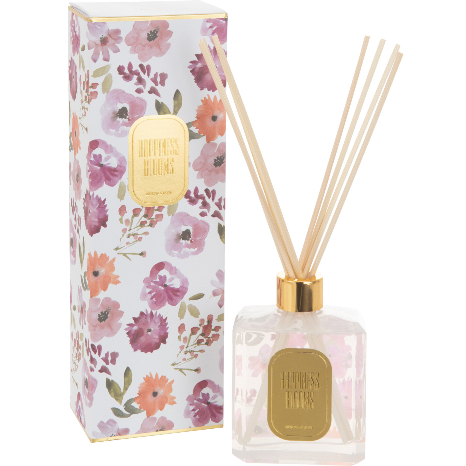 J-Line Bâtonnets parfumés Happiness Blooms - Mimosa & Rose - verre - blanc