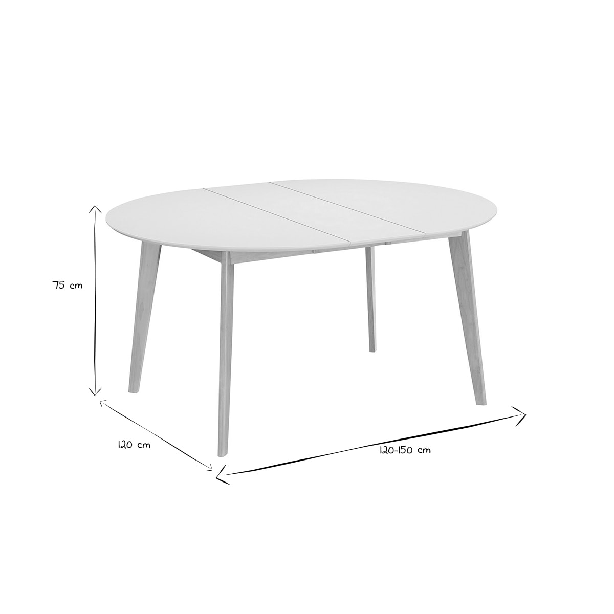 Table à manger scandinave ronde extensible blanc et bois L120-150 cm LEENA