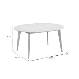 Table à manger scandinave ronde extensible blanc et bois L120-150 cm LEENA