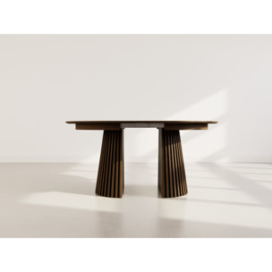 Freya - table à manger ronde extensible - effet bois foncé - 4 à 8 personnes - Marron